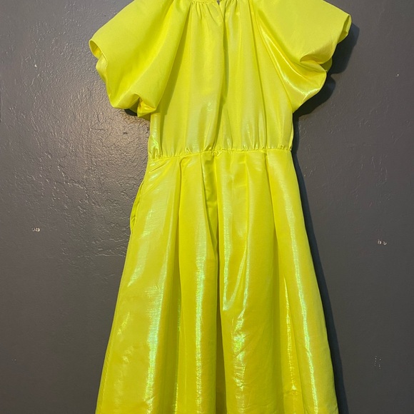 Christopher Rogers Woman Yellow Midi Dress Volume Iridescent Puff Sleeve Size M - Picture 7 of 11